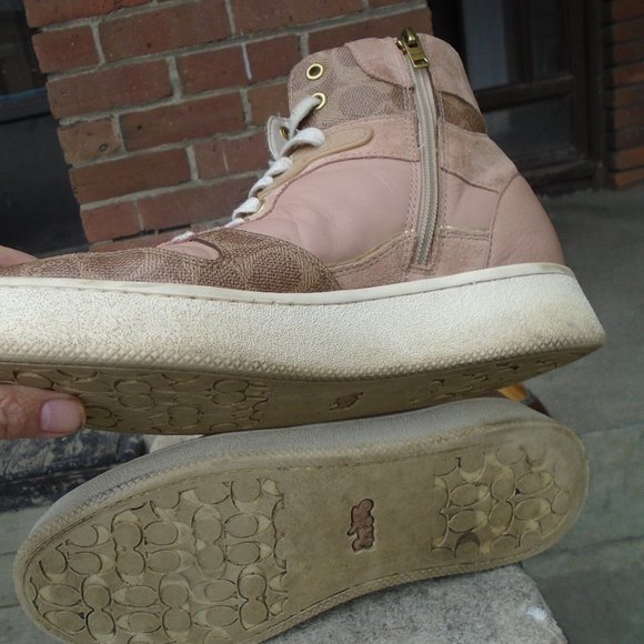 High top zipper Boot style Runners in Blush Leather Original Coach Hidden Wedge - Picture 8 of 12